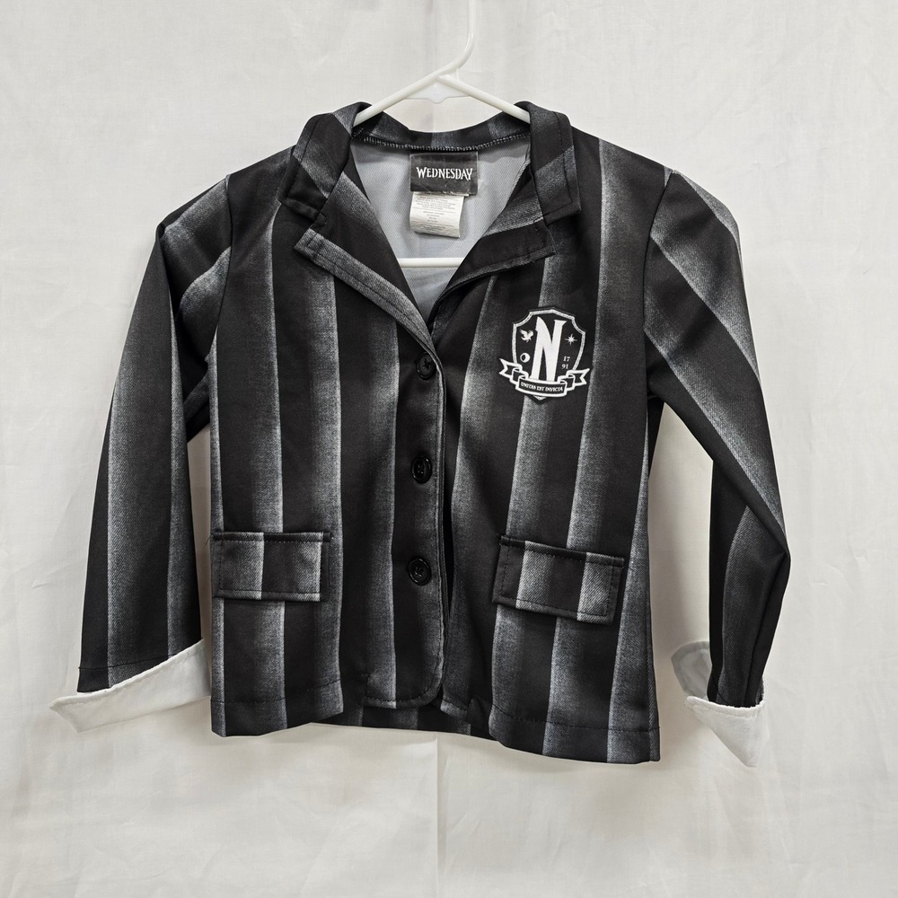 Wednesday Addams Nevermore Academy Blazer Jacket Black Grey Striped Kids